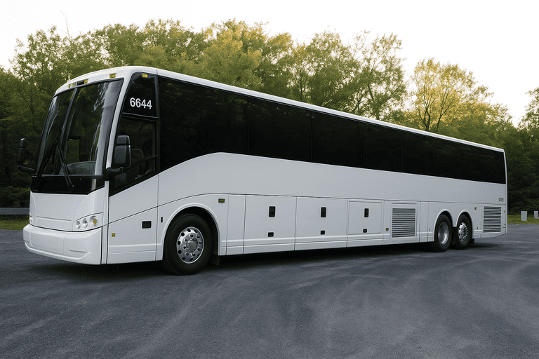exterior of Charter Bus Rental Pontiac coach bus